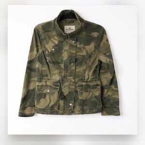 Hollister Jacket Camo Womens Large Military Utility Field Patch Coat Grunge